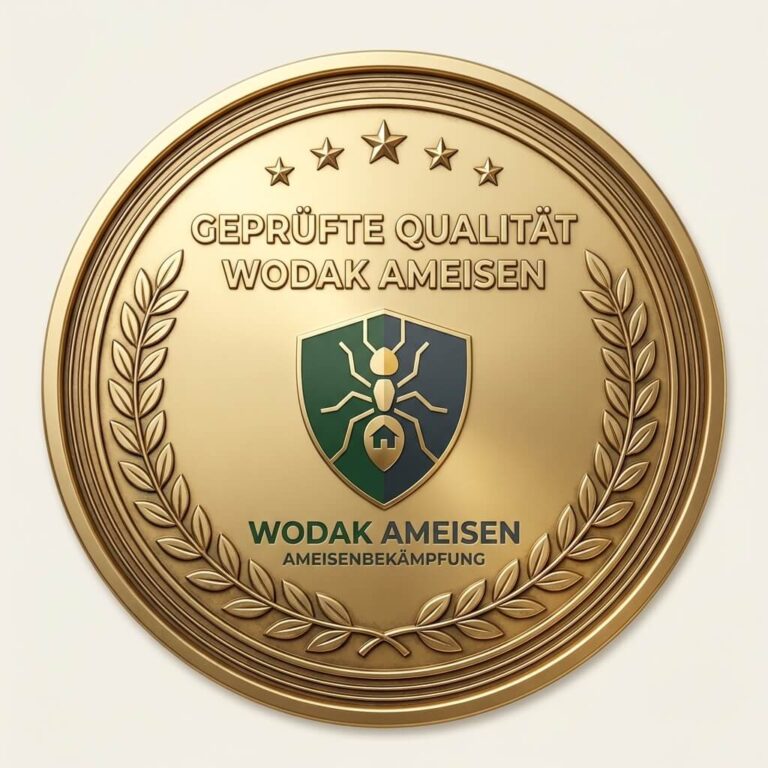 Goldenes Wodak Ameisen Qualitätssymbol mit Lorbeerkranz