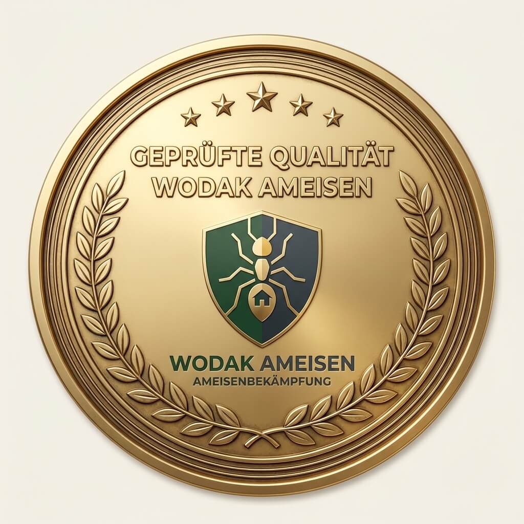 Goldenes Wodak Ameisen Qualitätssymbol mit Lorbeerkranz